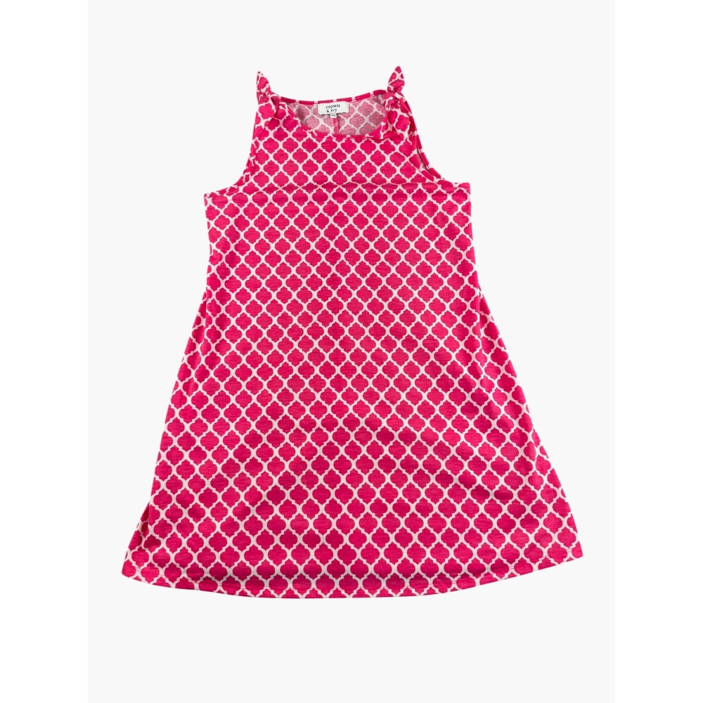 Crown & Ivy Pink White Quatrefoil Sleeveless A-Line Dress Large
